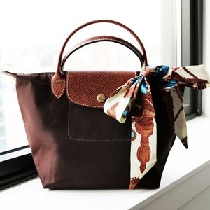 Longchamp Brown Tote with Scarf Accent